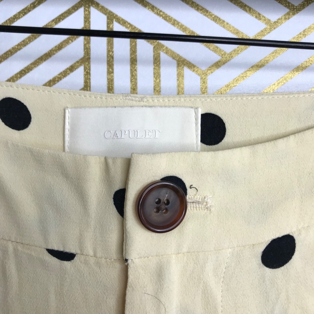 Capulet Womens Polka Dot Pants Size 26 Light Yellow Split Cuffs Viscose Blend - Picture 4 of 9